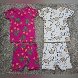 Old Navy Pajamas Set of 2 Printed Snug-Fit Girls 2T Spring Flowers + Bunnies